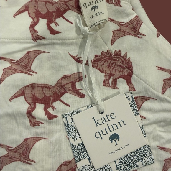 Kate Quinn Bamboo Jersey Romper Cuffed Overall Pink Dinosaur Print NWT sz 18-24 - Picture 3 of 6